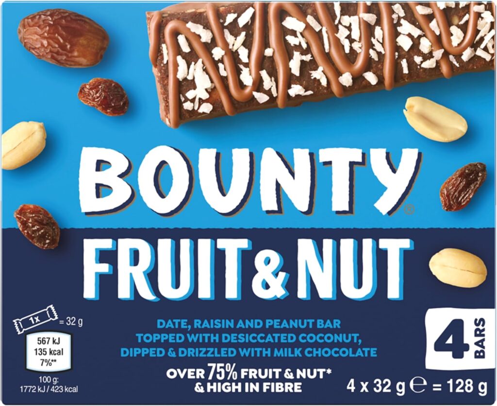 Bounty Fruit & Nut Milk Chocolate Snack Bars |Multipack 4 Bars x 32g | Imported | In best and original quality