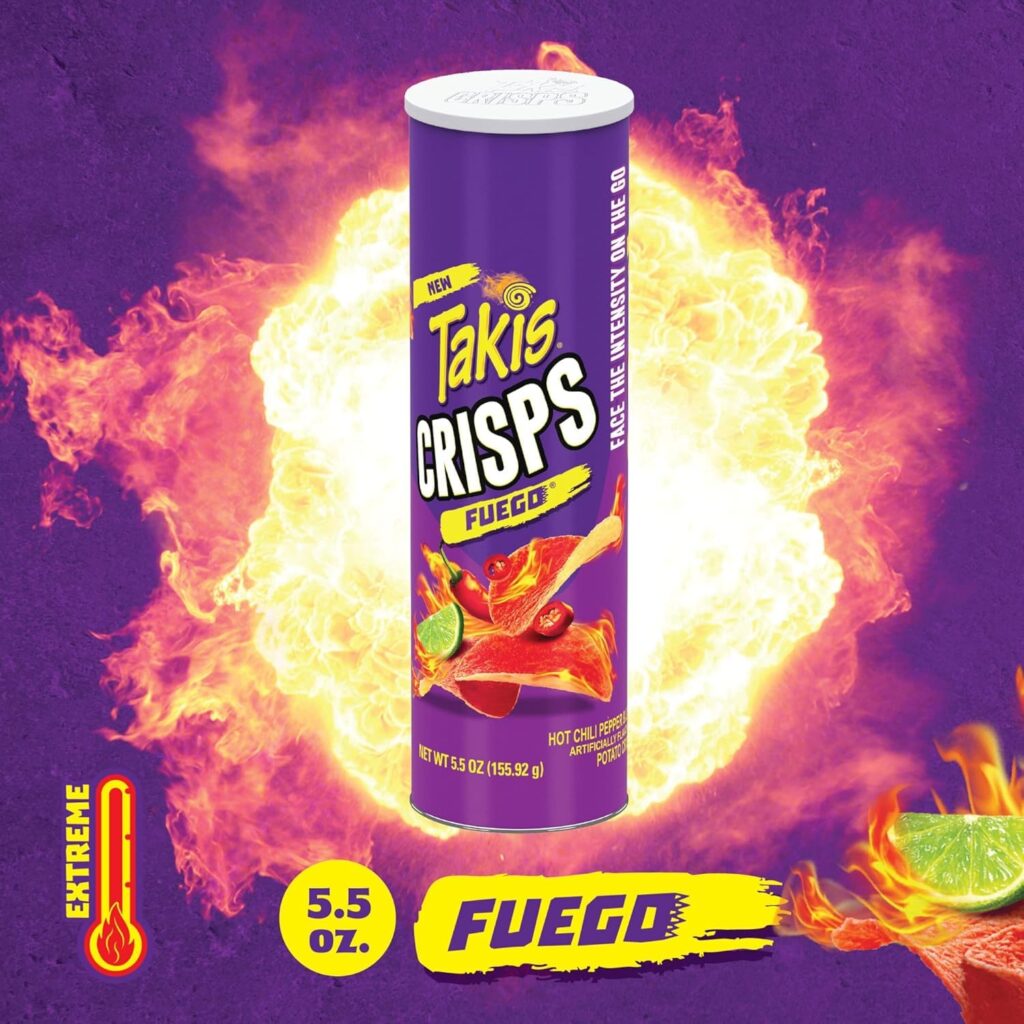 Takis Crisps Fuego Potato Crisps tube | Hot Chili Pepper and Lime Artificially Flavored | 5.5 Oz (155g) |Imported | In best and original quality