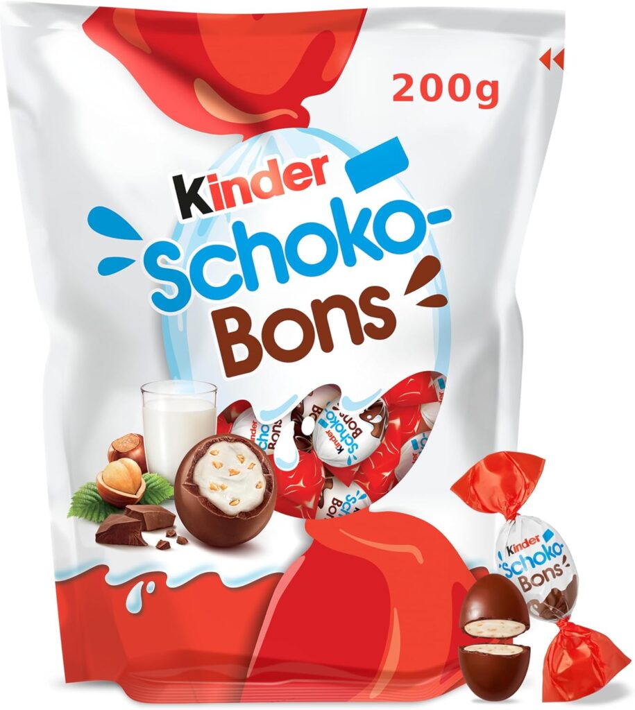 Kinder Schoko-Bons Milk Chocolate Pouch with Hazelnut & Milk Cream Filling, Individually Wrapped Sharing Sweets - 200g| Imported | In best and original quality